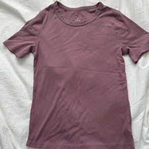 Purple Ribbed Short Sleeve Top